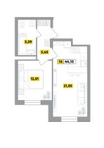 44,1 м², 2-комн. квартира, 1 этаж