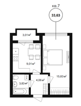 35,7 м², 1-комн. квартира, 2/3 этаж