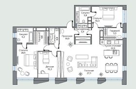 152,8 м², 4-комн. квартира, 3/18 этаж