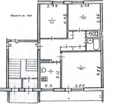 64,6 м², 3-комн. квартира, 1/5 этаж