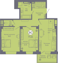 77,7 м², 3-комн. квартира, 3/24 этаж