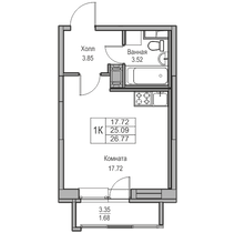 25,1 м², студия, 3/23 этаж