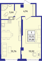 39,2 м², 1-комн. квартира, 6/18 этаж