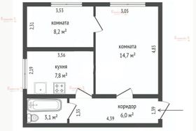 40 м², 3-комн. квартира, 2/2 этаж