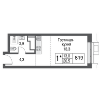 Продажа квартиры-студии 26,5 м², 36/53 этаж