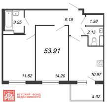 Продажа 2-комнатной квартиры 54 м², 2/5 этаж