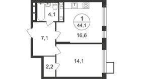 Продажа 1-комнатной квартиры 44,1 м², 6/13 этаж