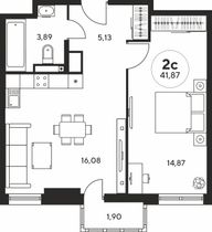 41,9 м², 2-комн. квартира, 12 этаж