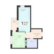 36,5 м², 1-комн. квартира, 13/19 этаж