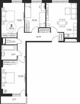 71,7 м², 3-комн. квартира, 2 этаж