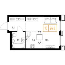 26,6 м², 1-комн. квартира, 3/9 этаж