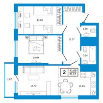 71,2 м², 3-комн. квартира, 12/26 этаж