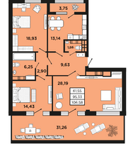 Продажа 3-комнатной квартиры 106,6 м², 7/7 этаж