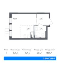 Продажа квартиры-студии 21,3 м², 2/12 этаж