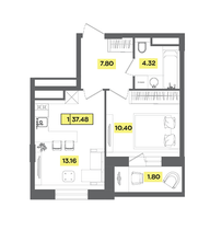 37,5 м², 2-комн. квартира, 3 этаж