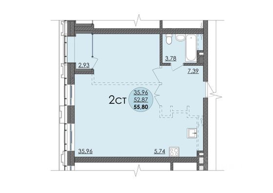 Продажа 1-комнатной квартиры 55,8 м², 11/25 этаж