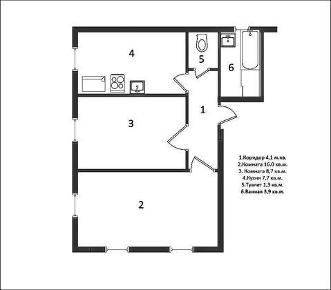 Продажа 2-комнатной квартиры 41,7 м², 1/2 этаж