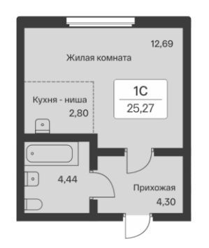 Продажа квартиры-студии 25,3 м², 1/9 этаж