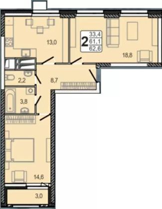 Продажа 2-комнатной квартиры 63 м², 19/24 этаж