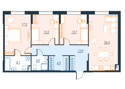 Продажа 3-комнатной квартиры 99,9 м², 3/17 этаж