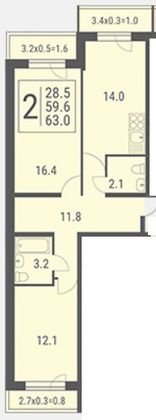 Продажа 2-комнатной квартиры 65 м², 19/20 этаж