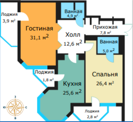 Продажа 3-комнатной квартиры 113,4 м², 14/20 этаж