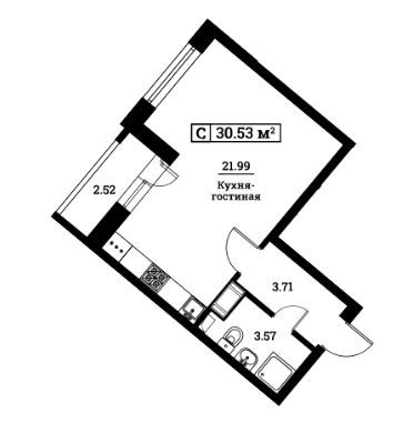 Продажа квартиры-студии 30,5 м², 11/16 этаж