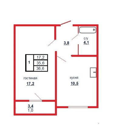 Продажа 1-комнатной квартиры 35,6 м², 13/24 этаж