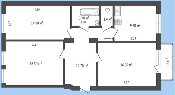 Продажа 3-комнатной квартиры 70,4 м², 4/4 этаж