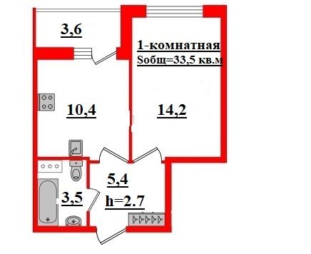 Продажа 1-комнатной квартиры 33,5 м², 5/13 этаж