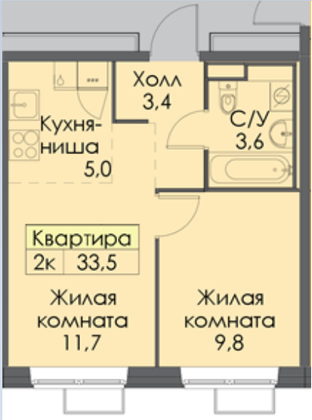 Продажа 2-комнатной квартиры 33,5 м², 11/17 этаж