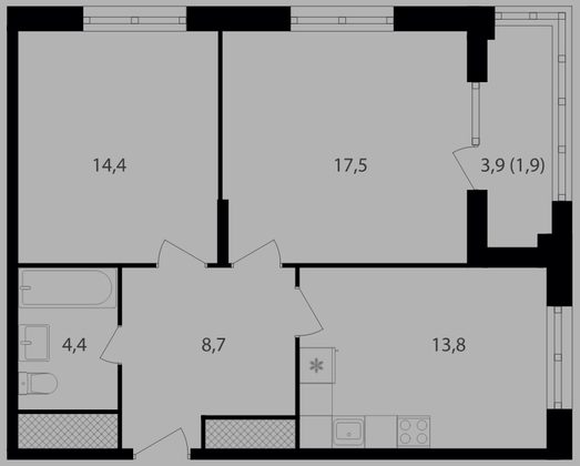 Продажа 2-комнатной квартиры 60,6 м², 12/20 этаж