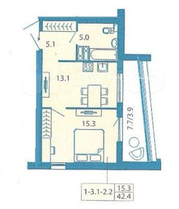 Продажа 1-комнатной квартиры 42 м², 10/11 этаж