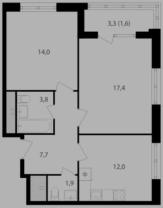 Продажа 2-комнатной квартиры 58,4 м², 14/20 этаж