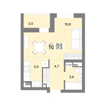 Продажа квартиры-студии 30,1 м², 25/26 этаж