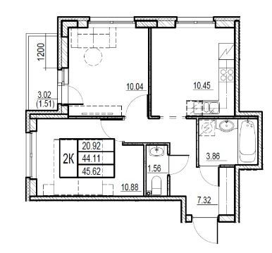 Продажа 2-комнатной квартиры 45,6 м², 2/10 этаж