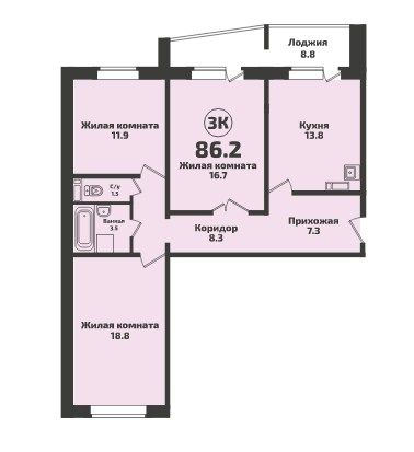 Продажа 3-комнатной квартиры 86,2 м², 14/14 этаж