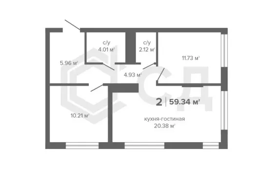 Продажа 2-комнатной квартиры 59,3 м², 11/17 этаж