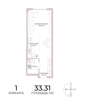 Продажа квартиры-студии 33,3 м², 16/18 этаж
