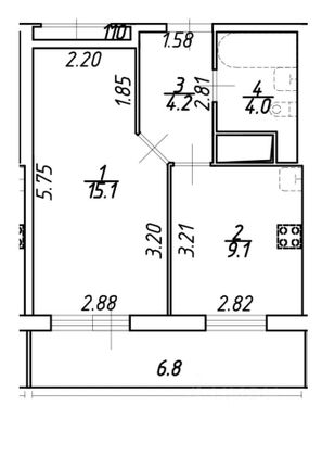 Продажа 1-комнатной квартиры 42 м², 19/19 этаж