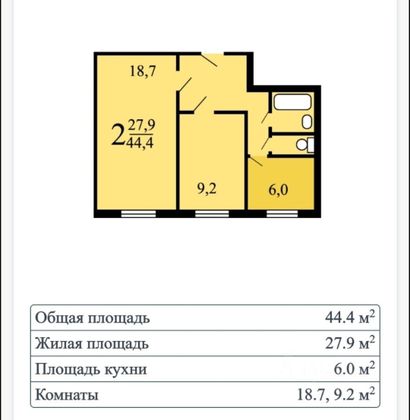 Продажа 2-комнатной квартиры 44,5 м², 8/9 этаж