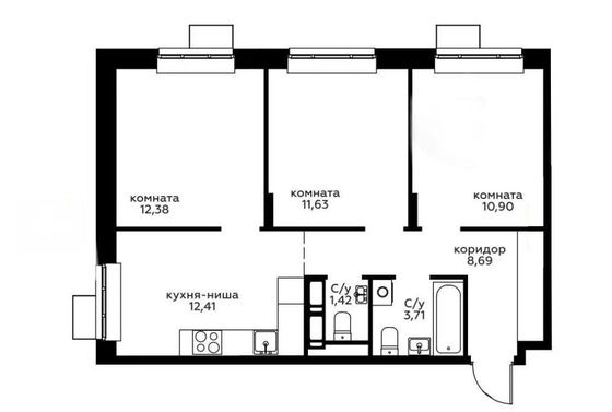 Продажа 3-комнатной квартиры 61,5 м², 2/22 этаж