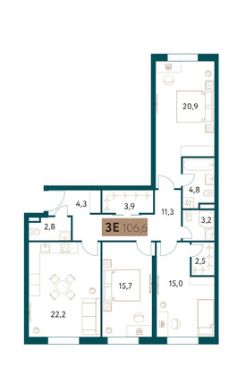 Продажа 3-комнатной квартиры 106,9 м², 6/13 этаж