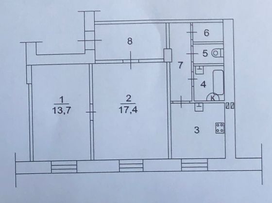 Продажа 2-комнатной квартиры 54 м², 3/4 этаж