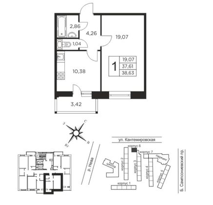 Продажа 1-комнатной квартиры 37,6 м², 7/12 этаж