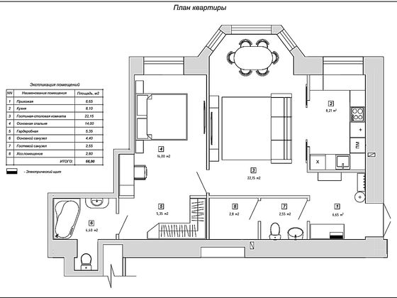 Продажа 2-комнатной квартиры 65,8 м², 2/6 этаж