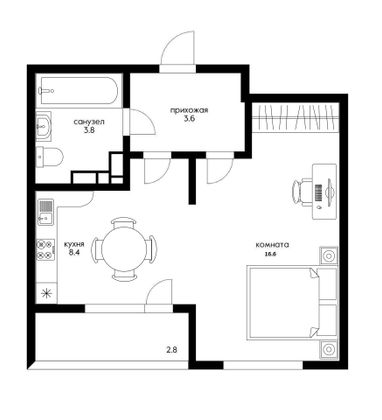 Продажа 1-комнатной квартиры 32,8 м², 1/8 этаж