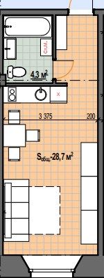 Продажа квартиры-студии 28,7 м², 2/3 этаж