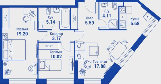 Продажа 3-комнатной квартиры 70 м², 14/32 этаж