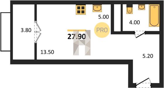 Продажа квартиры-студии 27,9 м², 12/20 этаж